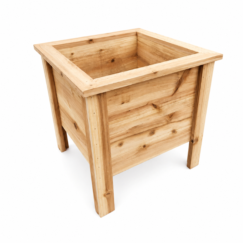 Handmade cedar planter featuring a raised garden design, perfect for outdoor wooden raised garden planters.